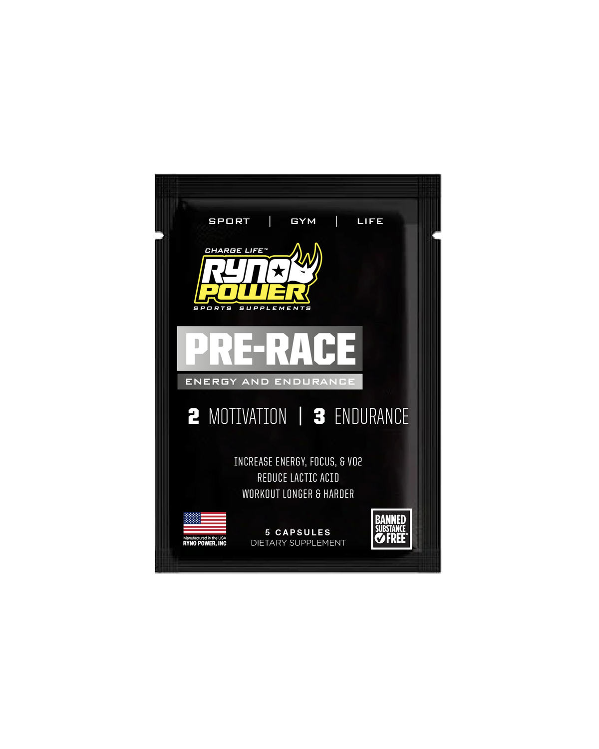 PRE-RACE | Motivation &amp; Endurance Supplement Combo Pack | Single Serving (5 Capsules)