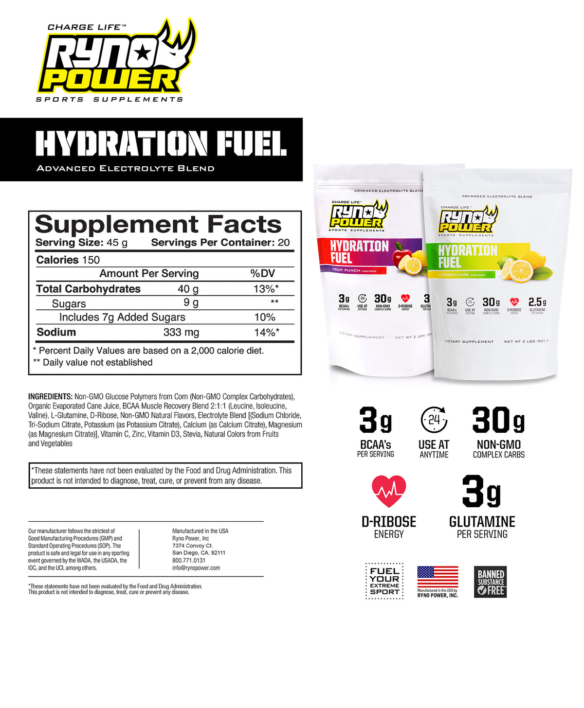 HYDRATION FUEL Lemon Lime Electrolyte Drink Mix | Single Servings