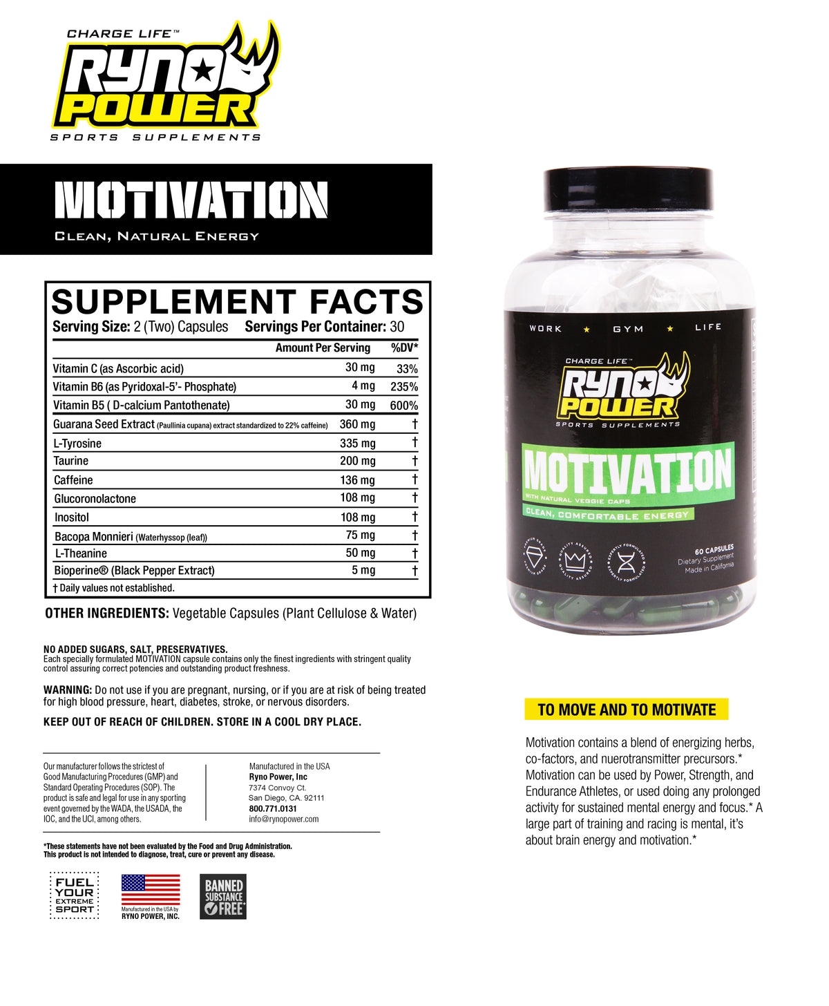 PRE-RACE | Motivation & Endurance Supplement Combo Pack | Single Serving (5 Capsules)