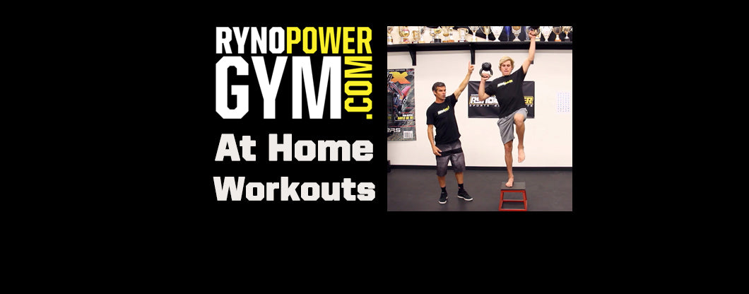 Ryno Power Gym at Home Workouts w/ Ryan Hughes! ALTERNATE ARM & LEG STEP UP W/ SHOULDER PRESS-