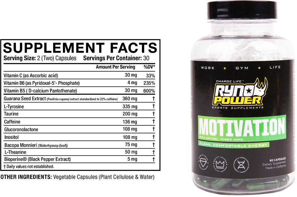 Motivation Supplement Facts w/ bottle
