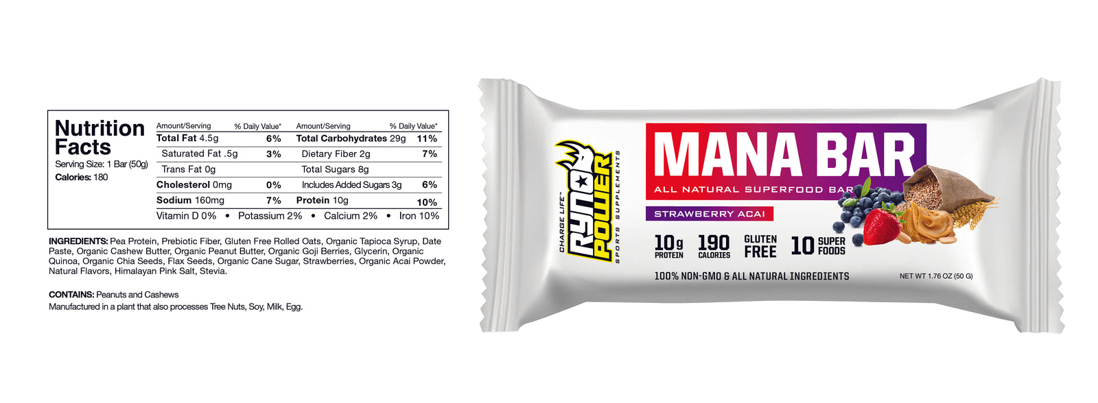 Mana Bar Nutrition Facts - Strawberry Acai