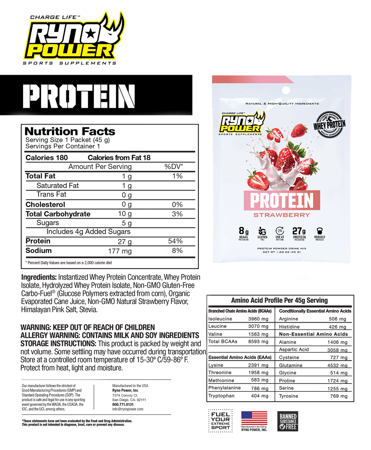 PROTEIN Premium Whey Strawberry Powder | Single Servings